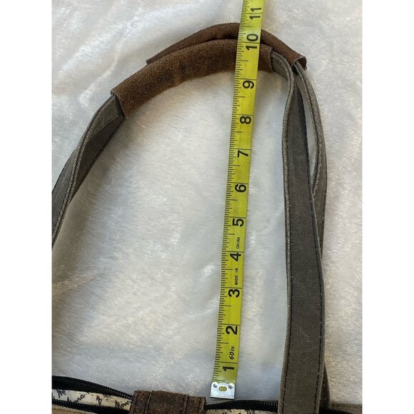 Mona B Nora Canvas Leather Shoulder Bag Distressed Canvas Magnetic Zip Closure - Picture 8 of 12